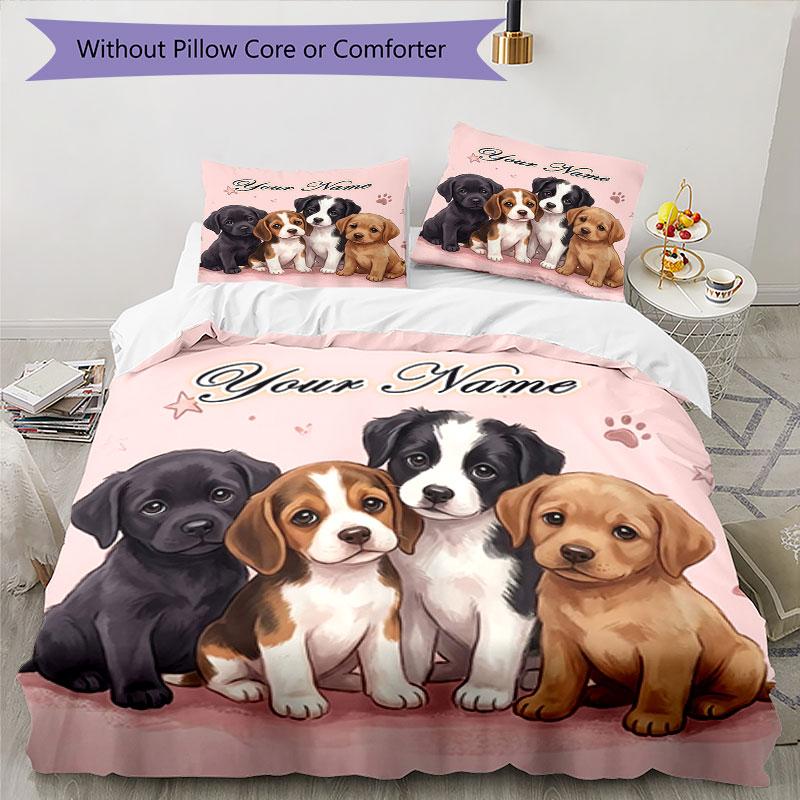 3PC Custom Name Puppy Love Card Bedding Set Duvet Cover Closure Includes 1 Duvet Cover & 2 Pillowcases for Bedroom