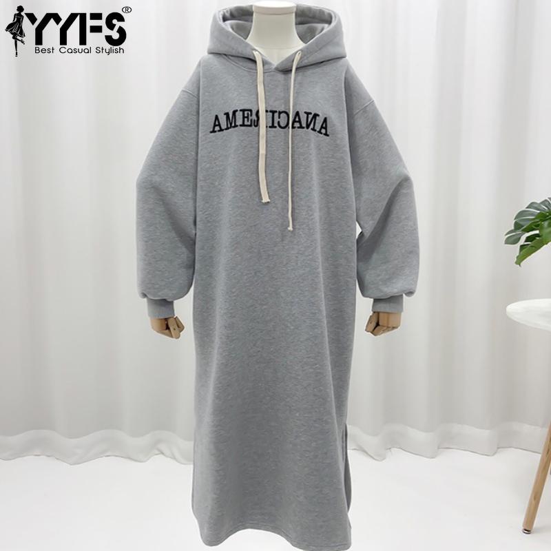 

YYFS Women s Fashion Fall Winter Long Sleeve Hooded Loose Waistline Casual Dresses Size: One Size сірий колір