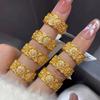 Vintage Rose Stained Glass Open Ring Chinese Style Full Diamond Floral Finger Ring for Women