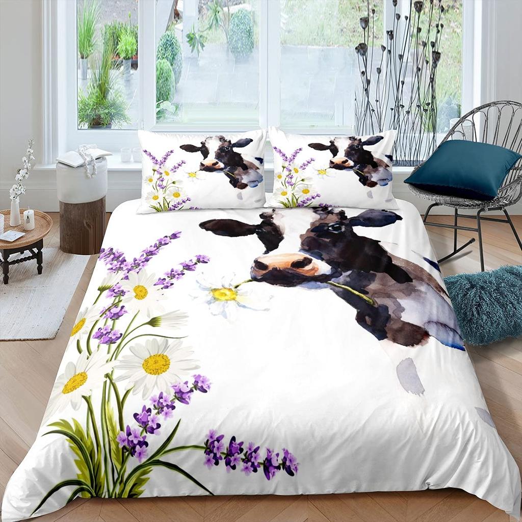 Kuh Bettbezug Set Twin King Size Liebliches Bauernhaus Tier Bettwäsche Set Mikrofaser Bettdeckenbezug Für Teenager Erwachsene Zimmerdeko