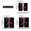 2Pcs Blooming Red Roses With Water Drops Printed Curtain Glam Style For Bedroom Office Kitchen Living Room Study Bathroom