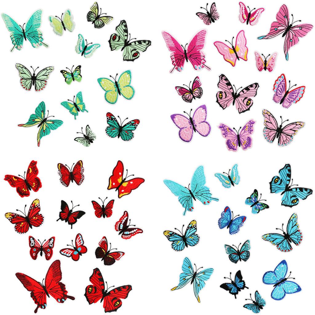 Butterfly World Embroidery Cloth Sticker Colored Flower Butterfly Computer Embroidery Label Clothes Decorative Patch Sticker Blue Butterfly