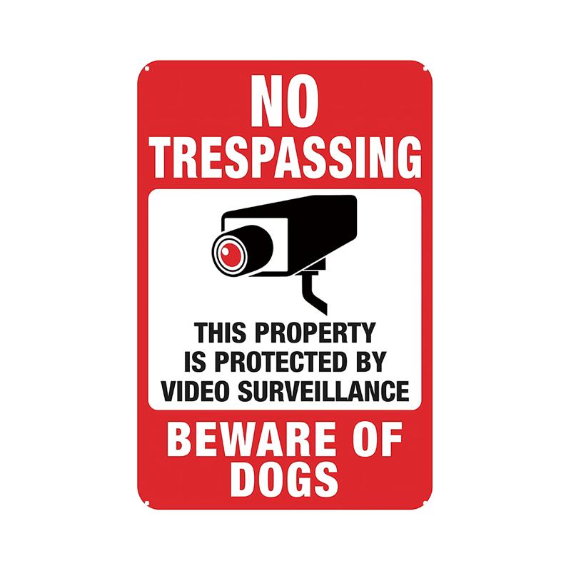 Vintage Tin Sign Retro Warning Metal Sign Video Surveillance Signs No Trespassing Sign Poster For Garage Home Man Cave Wall Deco