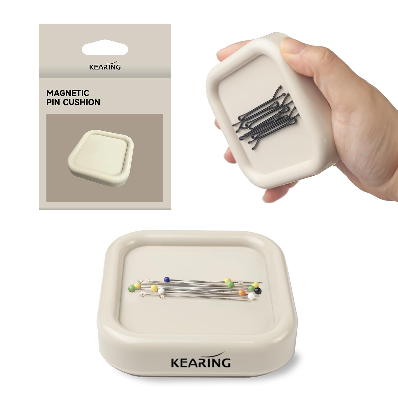KEARING Strong Magnetic Pincushion, Square 8.5cm – Powerful Magnetic Pin Holder for Sewing & Quilting, Lightweight Needle & Pin Storage – Sewing Acces
