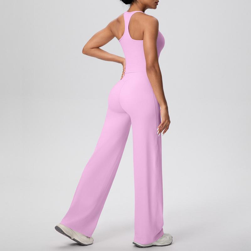 Solid Color Racerback Tank & High-Waist Wide-Leg Yoga Pants Set