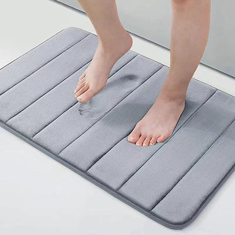 Striped Coral Velvet Bathroom Carpet Entrance Doorway Entranceway Absorbent Quick Drying Non-Slip Soft Cozy Carpet