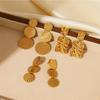 European-American Style Wave Pattern Gold-Plated Stainless Steel Disc Earrings - Fashionable Titanium Steel Accessories