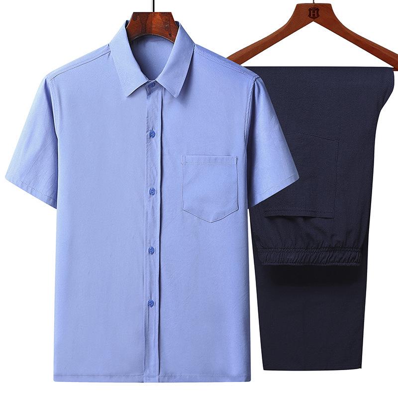 Men's Ice Silk Short-Sleeve Loose Lapel Shirt for Middle-Aged & Elderly