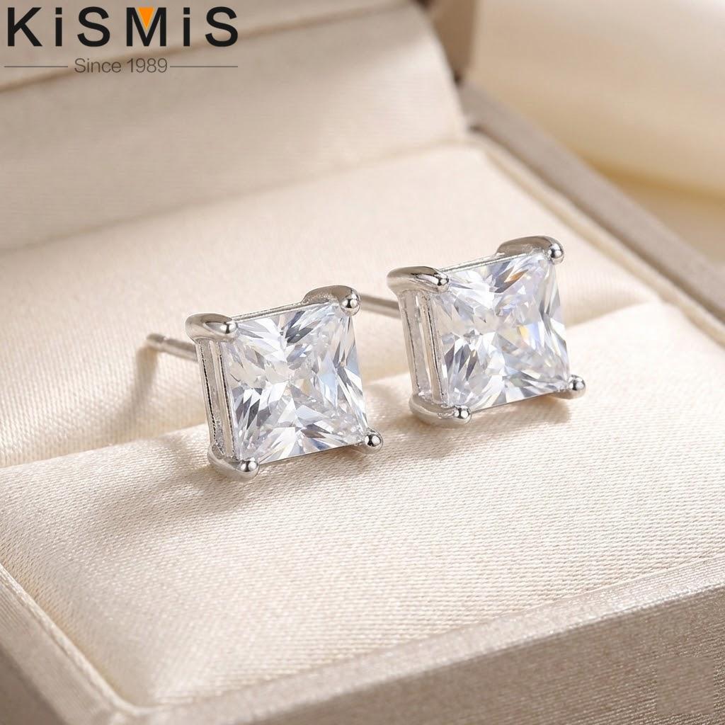 Silver CZ Stud Earrings Round Princess Cut Fashion Jewelry Women Accessories 925 Sterling Silver Ear Rings