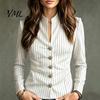 Women Striped Blazer Stand Collar Blazer, Slim Fit Single-Breasted Blouse Top, Office Business Casual Jacket Outerwear Slimming Waist Coat