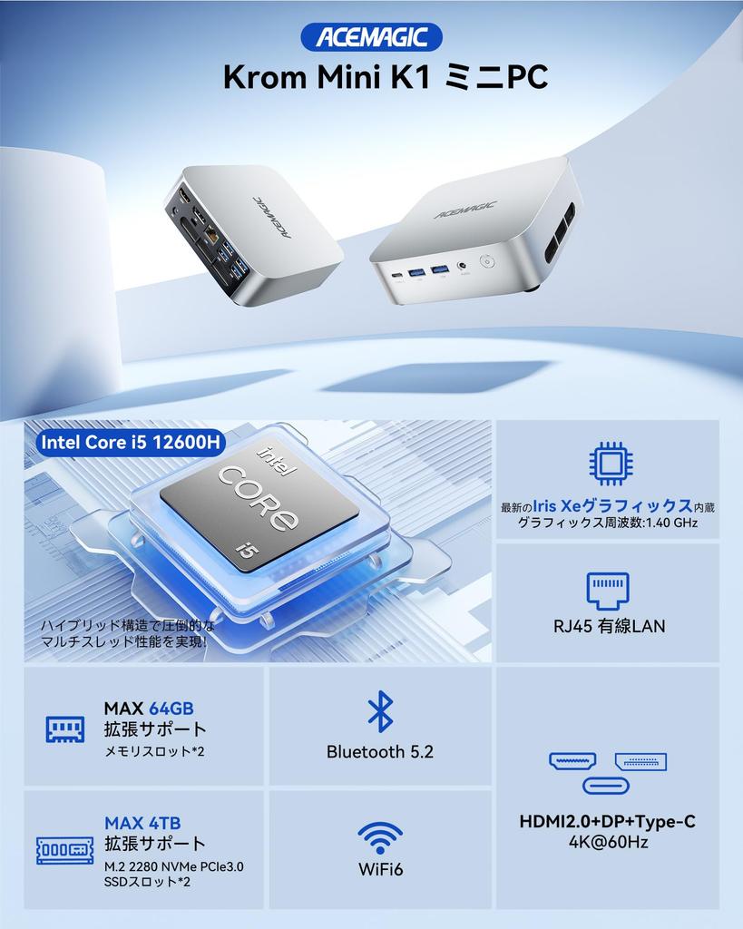 Intel Core i5 12600H Mini bis zu 12 Threads als Windows 11 NVMe Dreifach Schnell Wärme Leise WiFi 6 Kabelgebunden Speicher SSD VESA Kompatibel PC, 4,5 GHz, Kerne/16