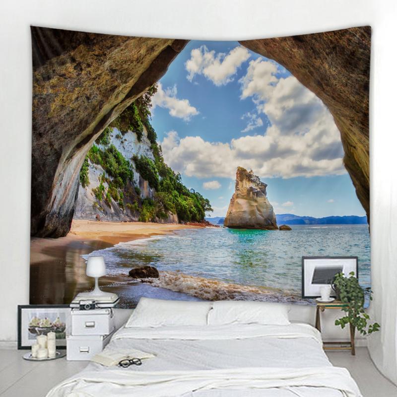 Deniz Suyu Mağarası Manzara Goblen Doğa Tekinsiz İşçilik Gizemli Mağara Duvar Asılı Yatak Odası Estetiği Ev Dekorasyonu