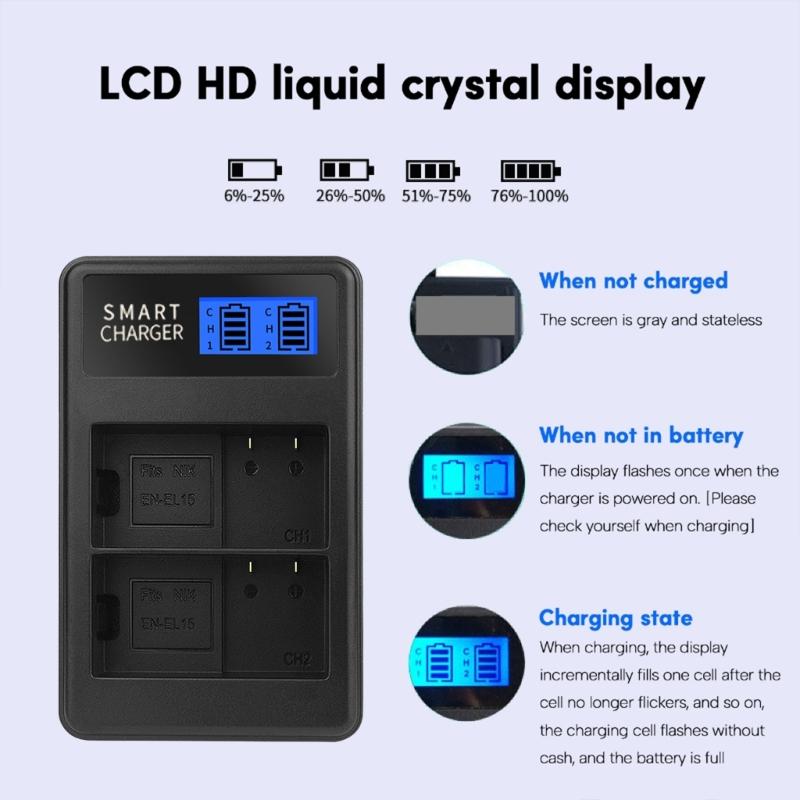 EN-EL15 LCD Double USB Charger for D500 D600 D610 D600E D7000 D7100 D7200 D800E Camera Charging Dock Accessories