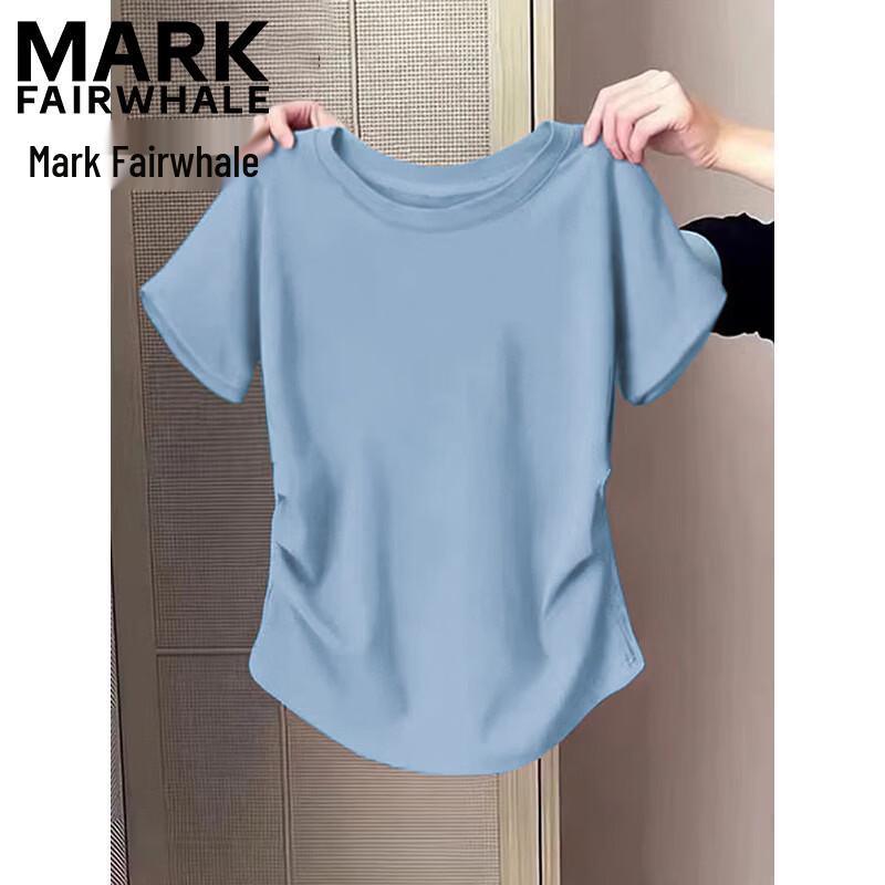 MARK FAIRWHALE Women s Pleated Slim Fit Short Sleeve T-Shirt 2XL синий