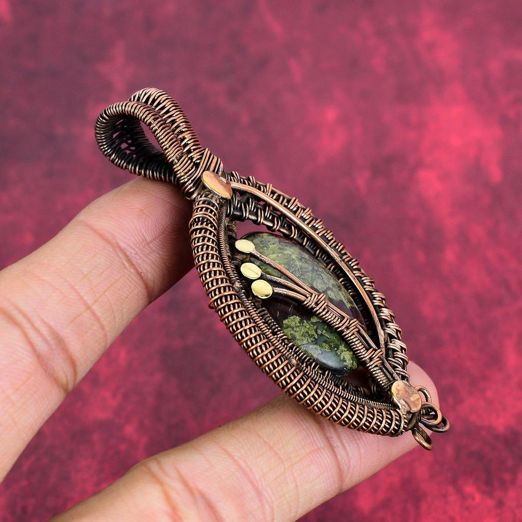 Dragon Bloodstone Pendant Copper Wire Wrapped Pendant Handmade Gemstone Jewelry Brand New Pendant Copper Wire Wrap Jewelry Anniversary Gifts