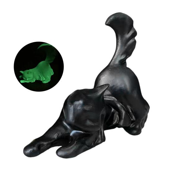 Halloween Ghost Cat Statue Glow-in-the-dark Black White Ghost Cat Resin Figurine Ornament Desktop Decoration Cat Lovers Gift