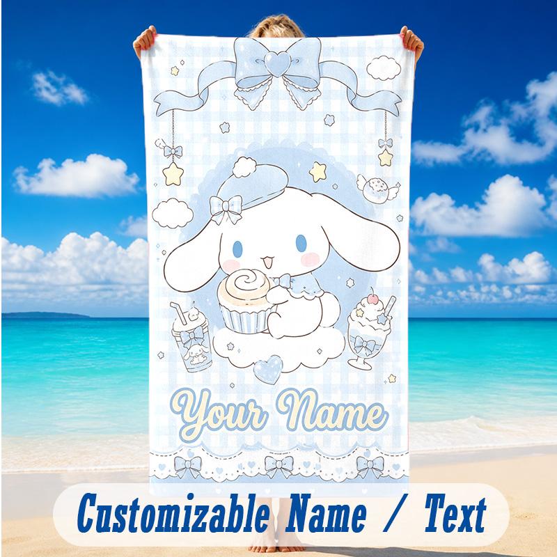Beach Towel Custom Name Text, Quick Dry Large Towel For Beach HomeCinnamoroll