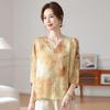 2026 New Chinese Style Spring/Summer Seven-Sleeve Chiffon Top for Middle-Aged and Elderly Women