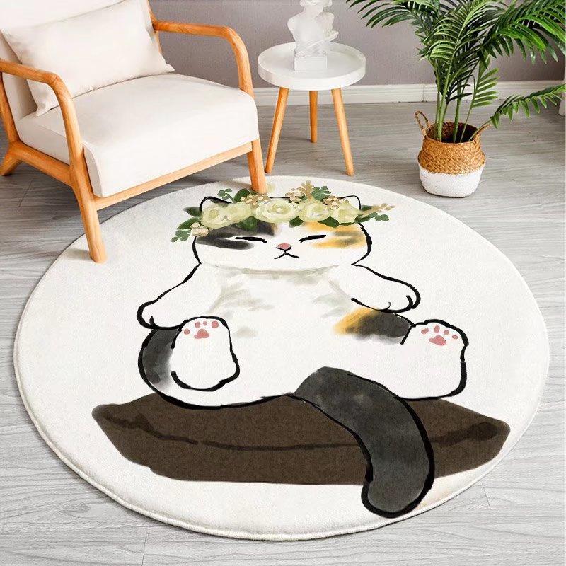 Christmas Cartoon Mat Kids Play Mat Cat Animal Round Carpet Bedroom Mat Living Room Carpet Kitchen Bathroom Anti-Slip Mat