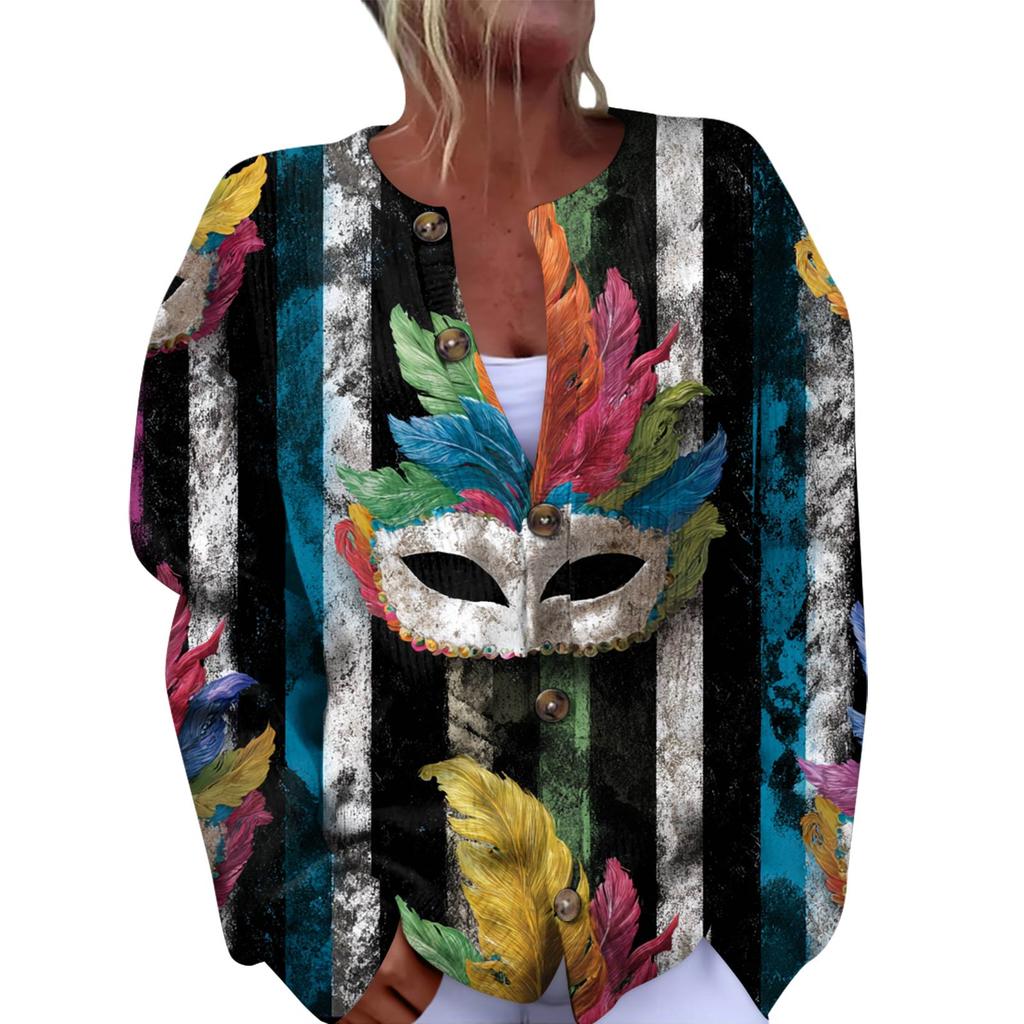 Dámský módní festivalový pletený kardigan s dlouhým rukávem a zapínáním na knoflíky