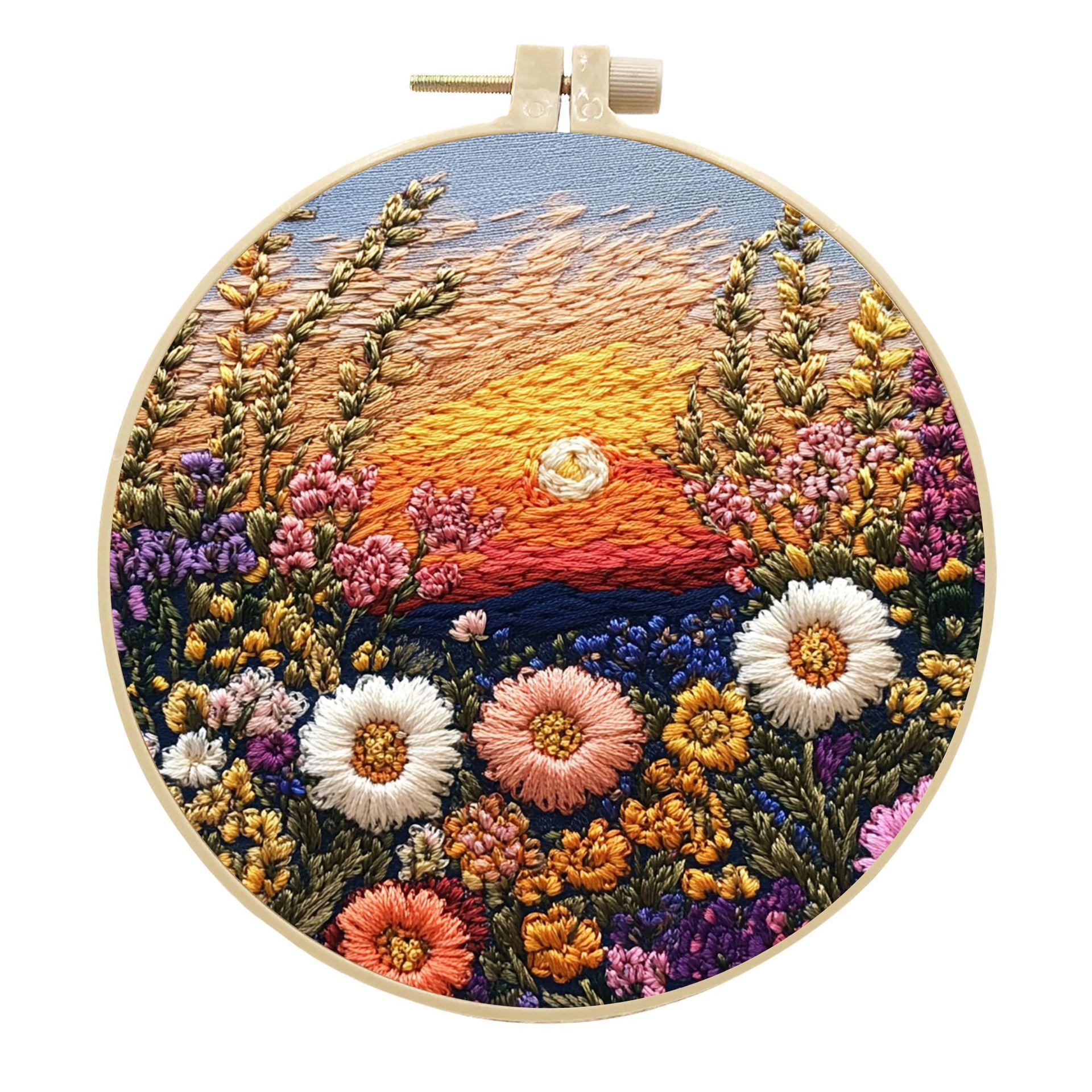 

1 шт. Набор для вышивания пейзажа на закате, сделай сам, из ткани 15cm