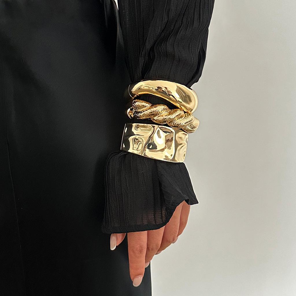 Vintage Gold Color Hip Hop Metal Irregular Spring Bangles Punk Wide Cuff Geometric Bracelets Couple Women Men Emo Party Jewelry