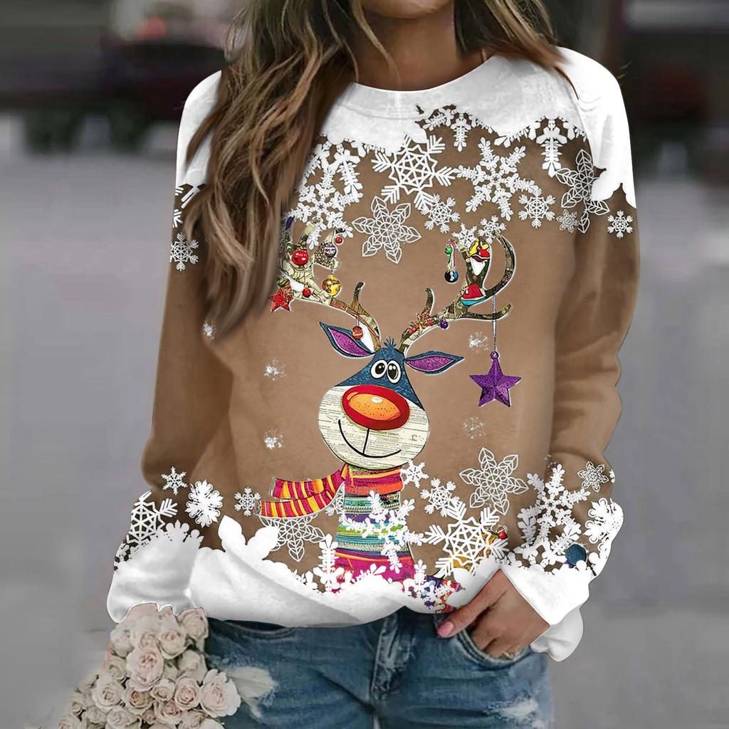 Dámské topy s kulatým výstřihem Bavlna Dámská Ležérní móda Potisk Dlouhý rukáv Svetr s výstřihem Halenka