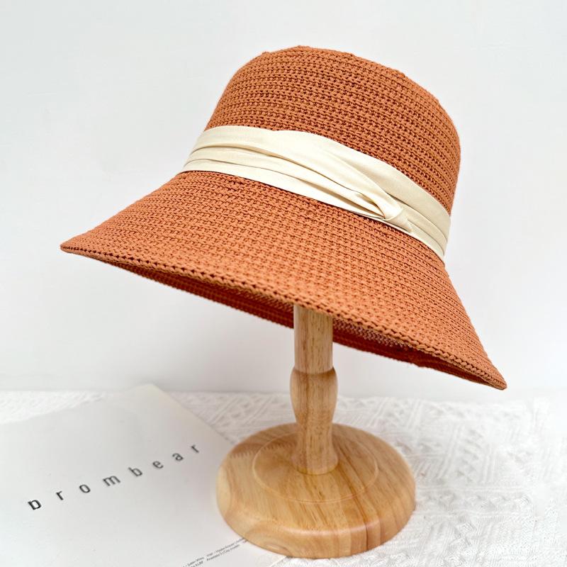 Wenling hat women's summer sunscreen big eaves hat thin knitted hat fashion breathable bucket hat outdoor sun hat tide