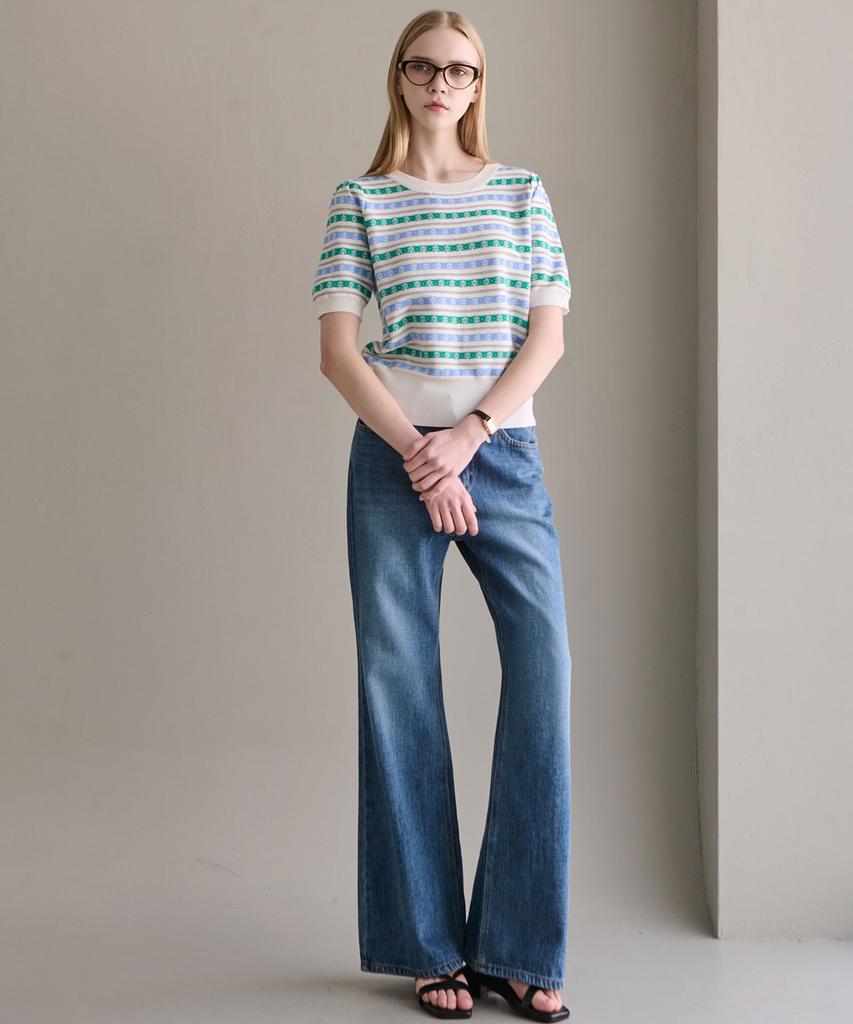 LUSIDA Jacquard Striped Short Sleeve Knit_3 Colors
