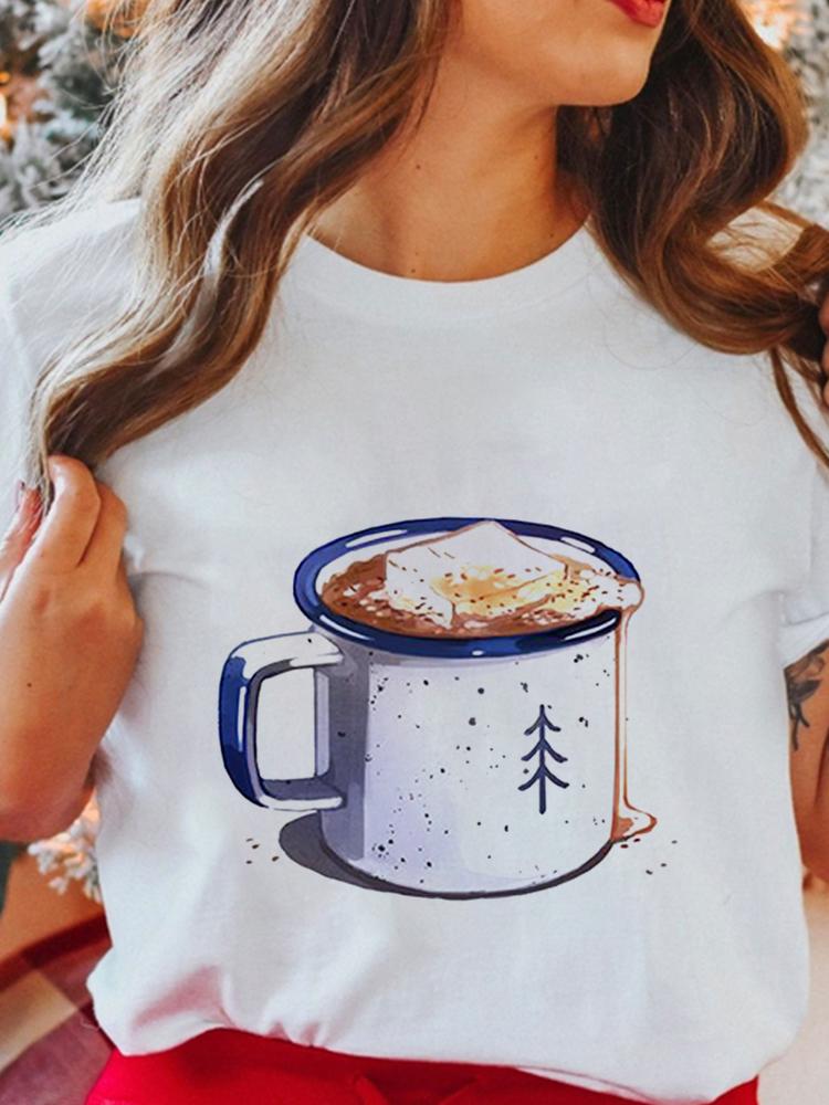 Women's Tops Christmas Short Sleeve Tees Female Summer Beach Funny Cartoon Santa Reindeer Printed T-Shirt Regular Graphic Female