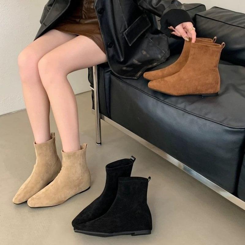 Autumn Winter Pointed Toe Ankle Boots Women Designer Vintage Square Low Heel Zipper Modern Botas Shoes Zapatos De Mujer
