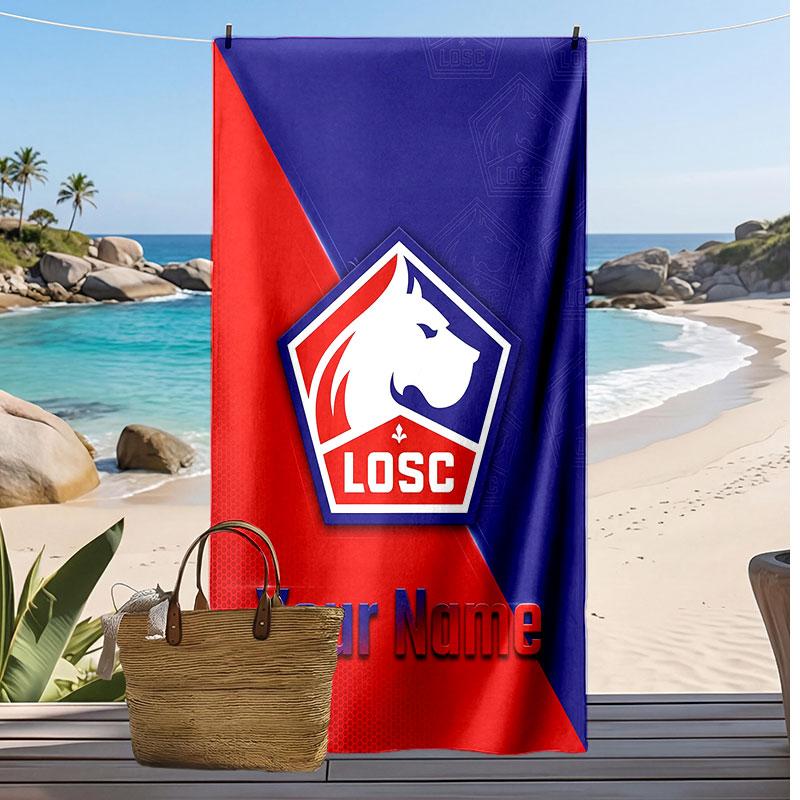 LOSC Lille Personalized Printed Beach Towel Soccer Logo Support Custom Name Text Absorbent Towel For Sport Travel Special Gift