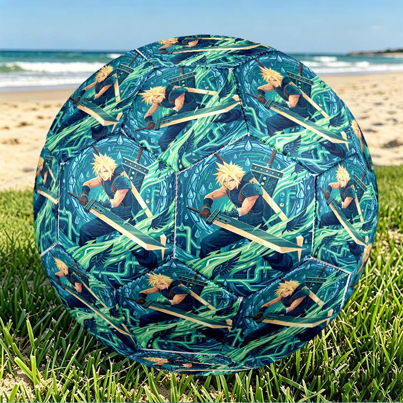 Final Fantasy Print Size 5 Soccer Ball, PU Wear Resistant Football for Match Training and Daily Practice, Birthday Gift for Soccer Fans