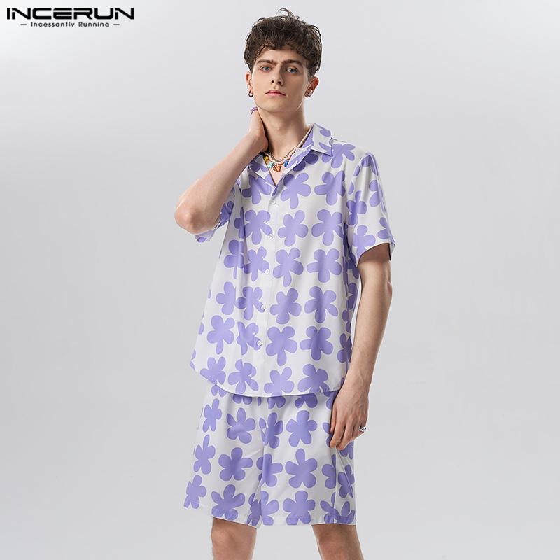

INCERUN Summer Men Print 2PCS Sets Short Sleeves Shirts Wide Leg Shorts Homewear