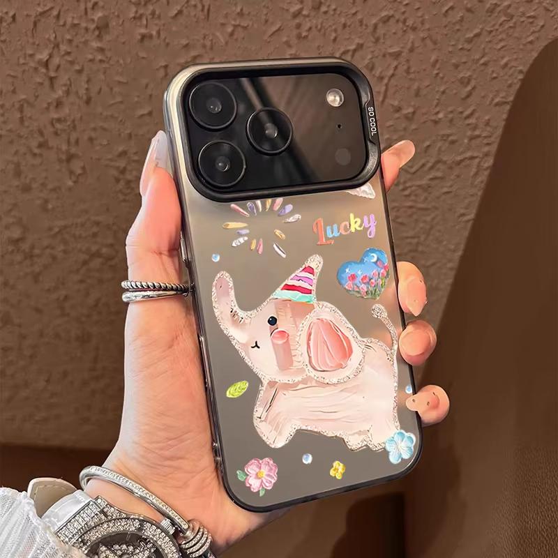 Phone Case For iPhone 17 16 15 14 13 12 11 Pro Max 17 Air 16E XR XS X 7 8 Plus Oil Painting Elephant Shockproof Silicone Cover