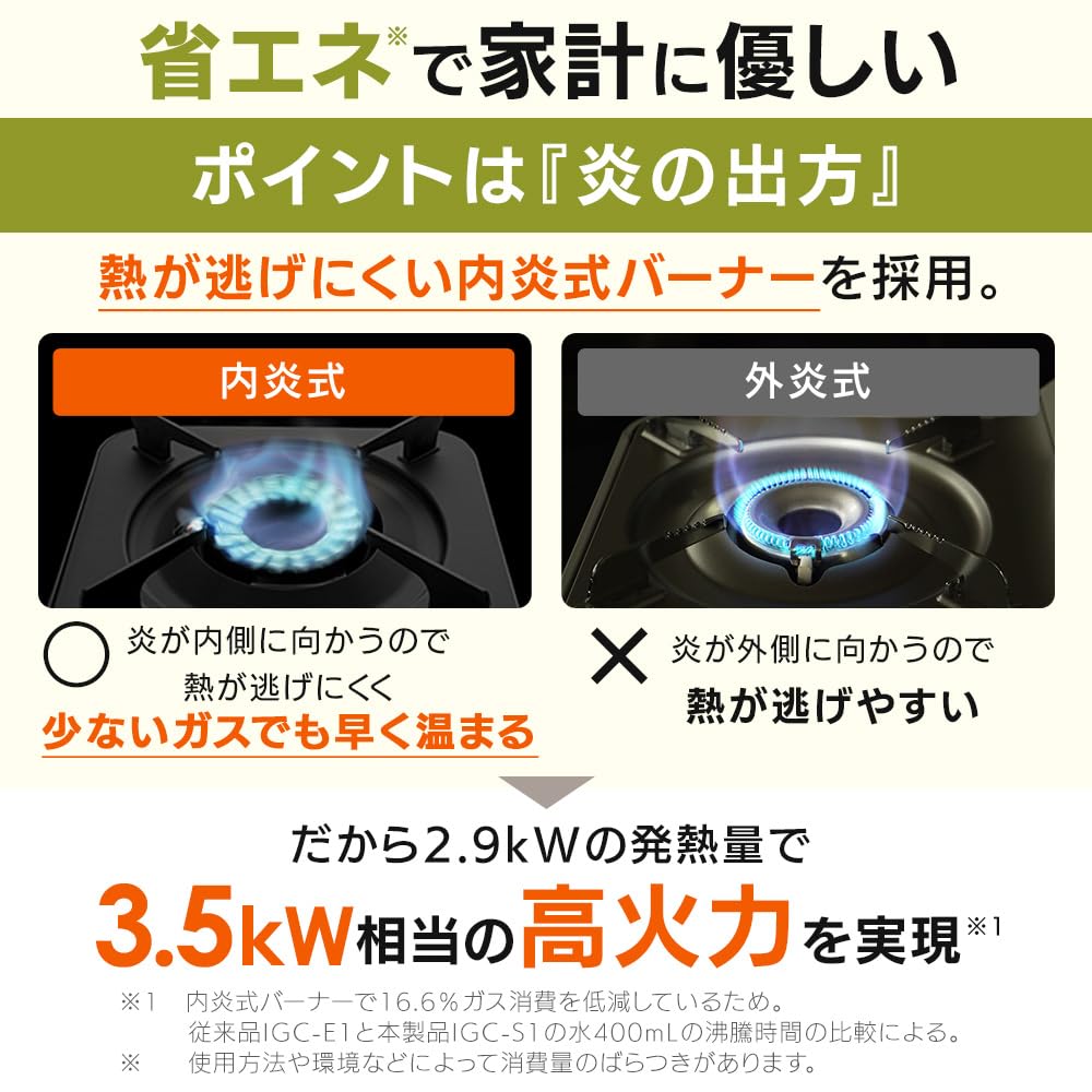 Energy-Saving IRIS OHYAMA Portable Gas Stove, Charcoal, Internal Flame, Heat Panel, Pressure-Sensing Safety Device, Easy Cleaning, Tabletop,