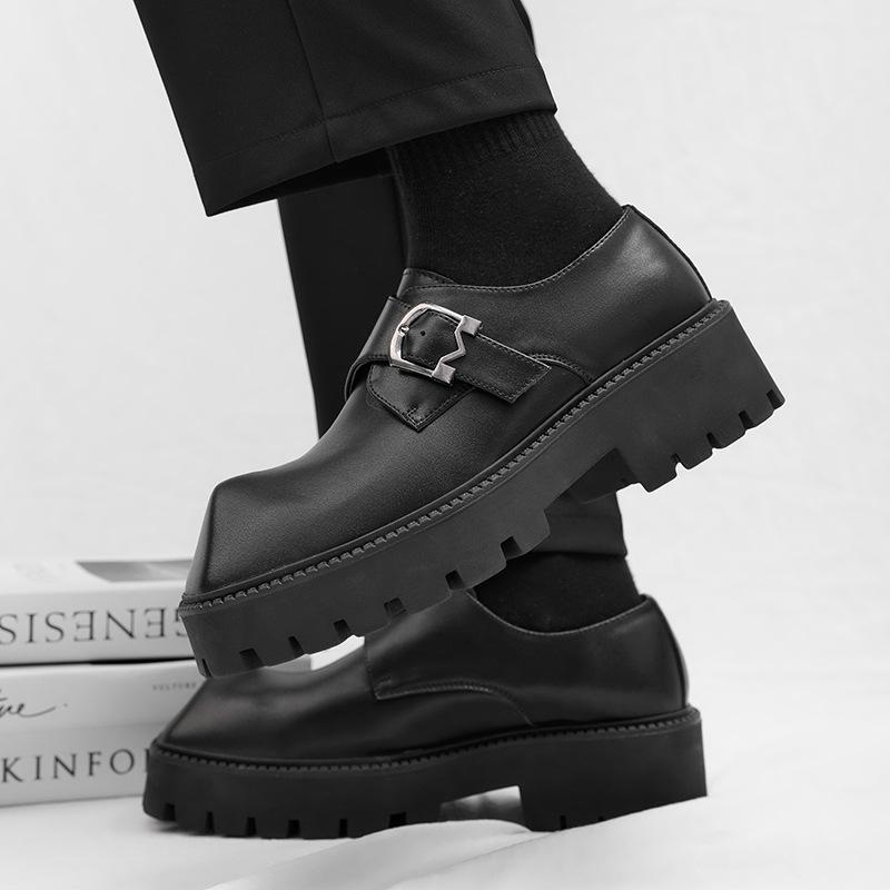 Fashion Shoes for Men Fashion Retro Square Toe Thick Sole Casual Men's Shoes Lace-up Platform Derby Leather Loafers Shoes Zapatos Hombre