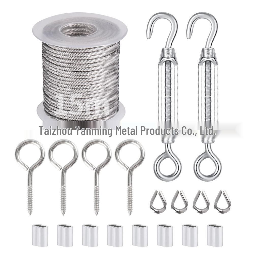 304 Coated Steel Wire Rope Kit for Outdoor Garden Clothing Line & String Light Suspension with Lock, Spring, and Hook 15 meters