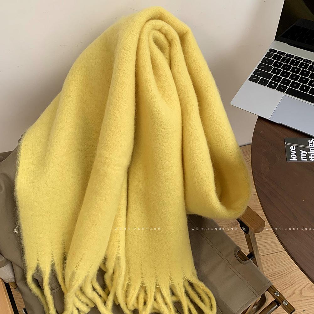 2024 New High-End Pure Color Mohair Scarf for Women - Cozy Korean Style Autumn/Winter Shawl
