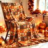 Fall Pumpkin Throw Blanket Leaves Fall Plaid Flannel Blanket 50 X 60 Inch Soft Fuzzy Plush for Couch, Bed, and Living Home Decoration Fall