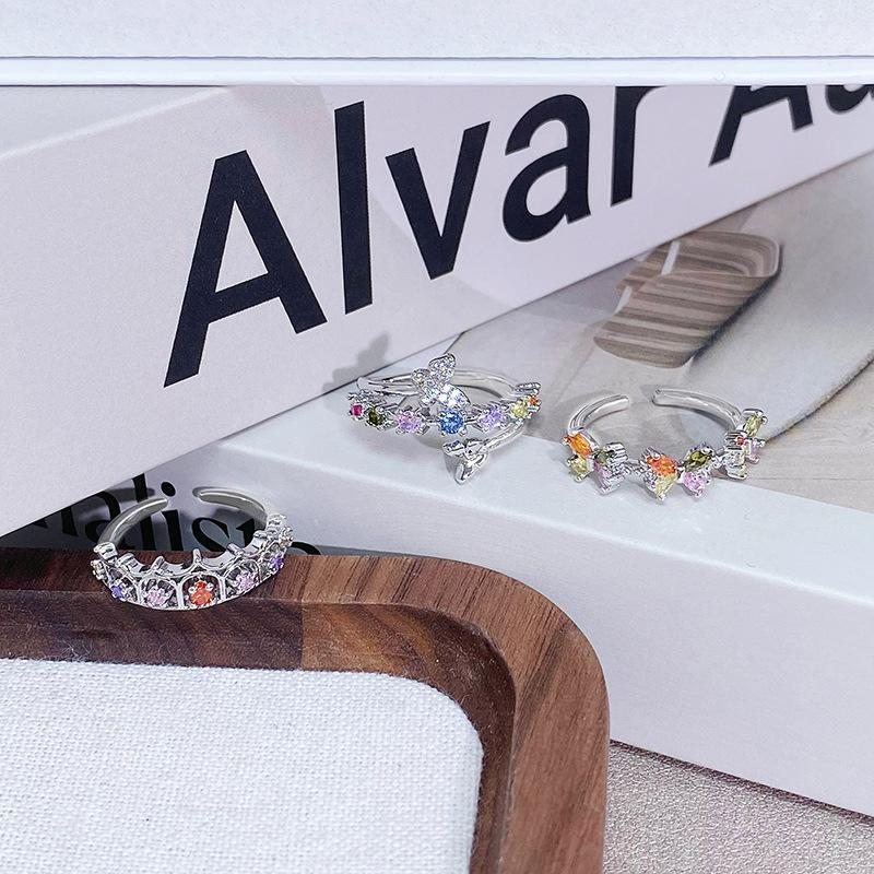 Sommerfarbe Dopamin Zirkon Exquisiter Schmetterling Offener Ring Licht Luxus Premium Nischendesign Ring