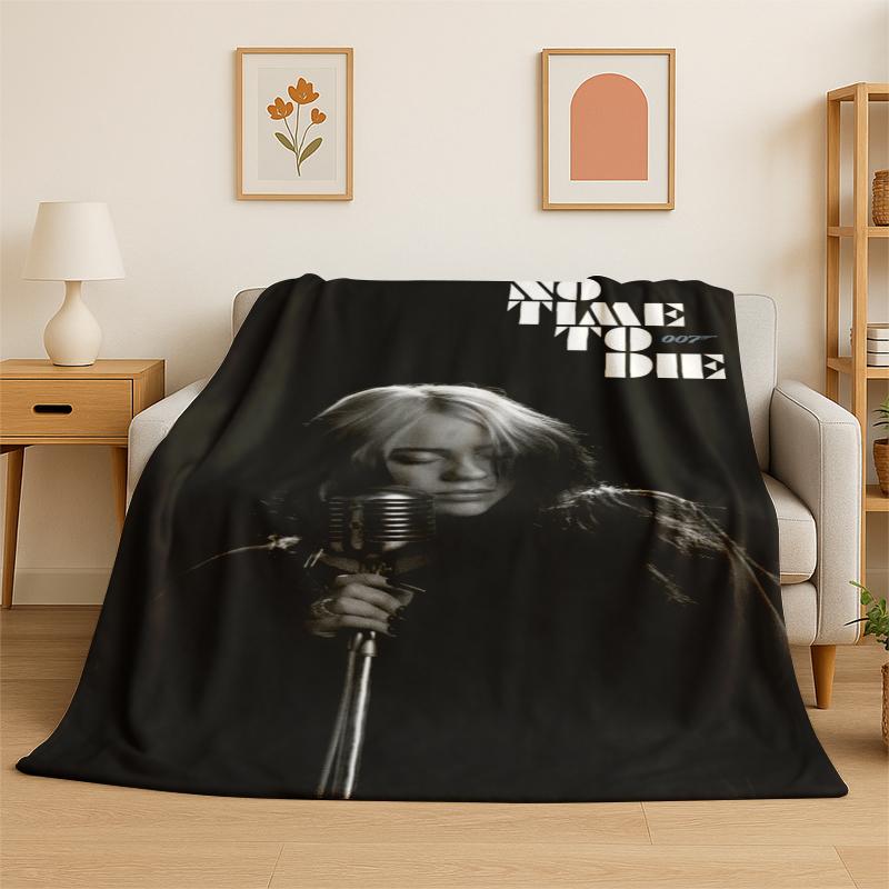 3D Billie Eilish Singer Star Flannel Blanket Soft Warm Throw Blanket for Bedroom Living Room Bed Travel Camping Picnic Gift