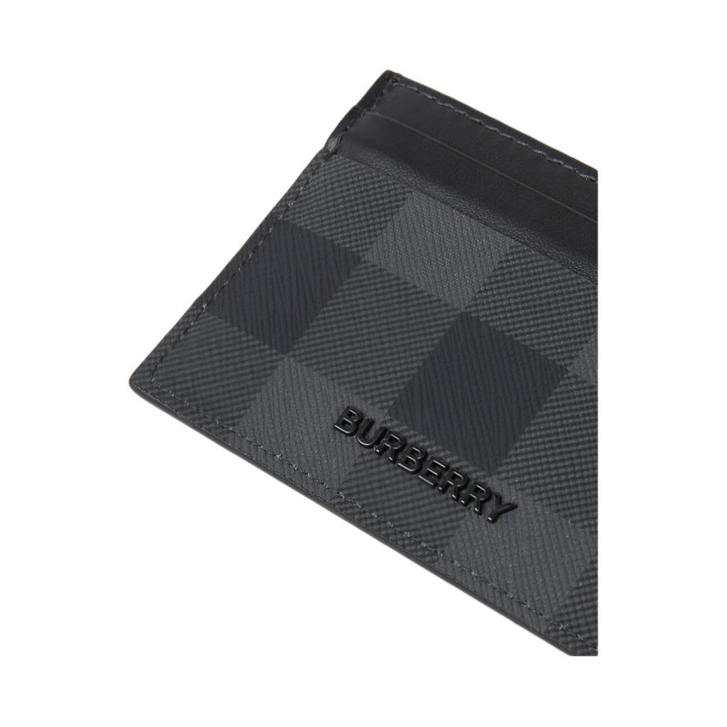 Burberry Check Classic Checkered Letter Logo Pu Card Holder For Men Charcoal Color