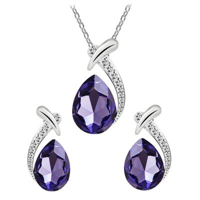 Ensemble de bijoux de mariage pour femmes, pendentif goutte d'eau en Faux cristal, chaîne, collier, boucles d'oreilles