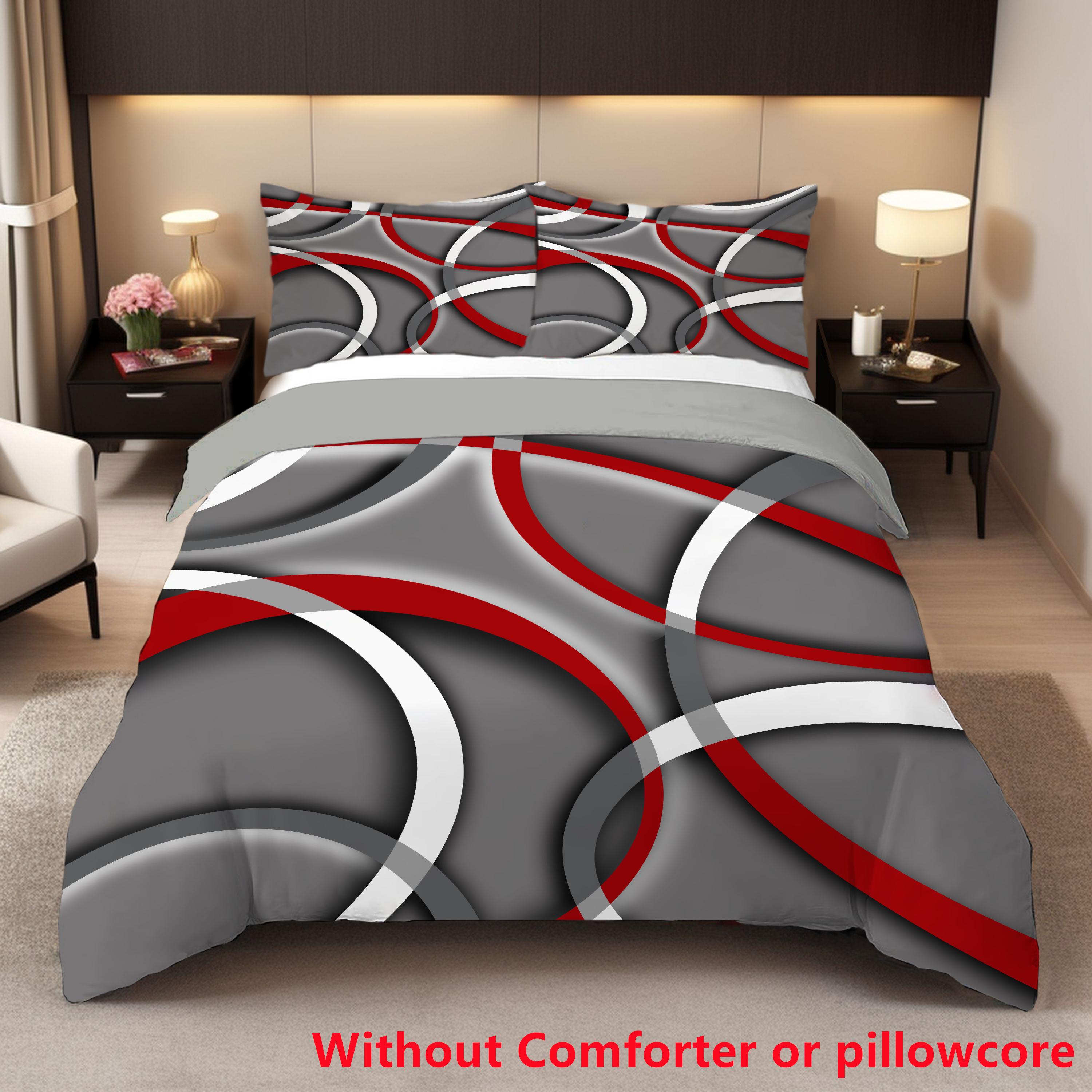 

Gray Stripe Arc 3D Bedding Set Visual Effects Print Soft Quilt cover set Geometry Stripe Line Comforter Bedding Cover Pillowcase EU Single(135*200cm)3pcs