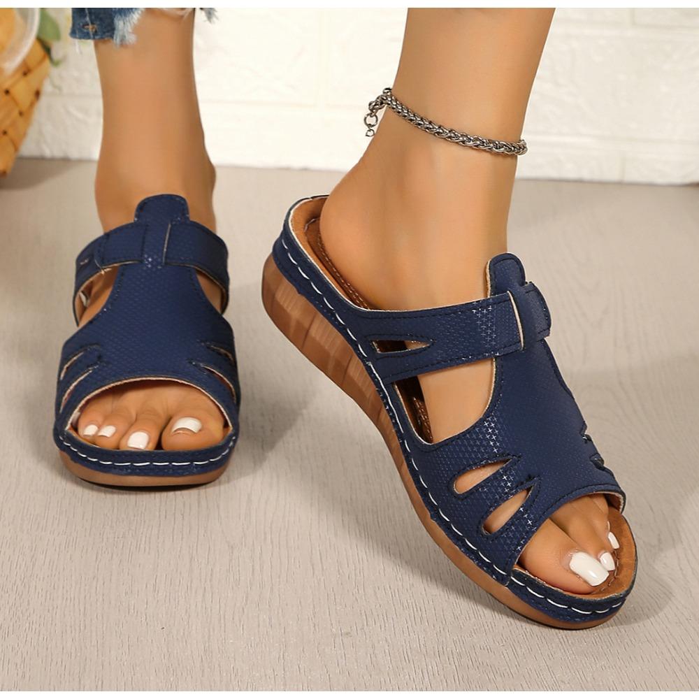 New Solid Color Versatile Slippers Women's Sandals Thick-soled Wedge Summer Women's Shoes Buckle Strap High-Heel Sandals