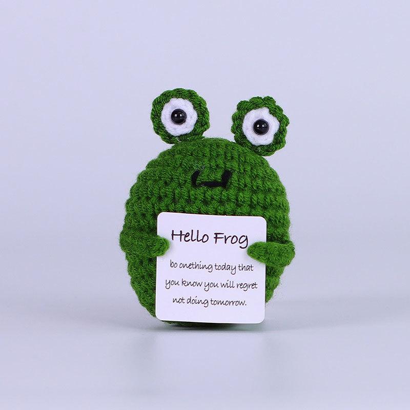 Funny Crochet Positive Energy Shark Doll with Card Home Room Decoration Handmade Wool Knitted Bee Ornament Christmas Party Gift