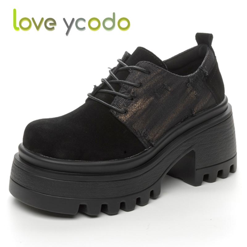 Love Ycodo Women's Fashion Casual Leather Shoes Super Thick Sole Waterproof Table Simple Comfortable Spring Summer Autumn Girl Fashion Casual Shoes