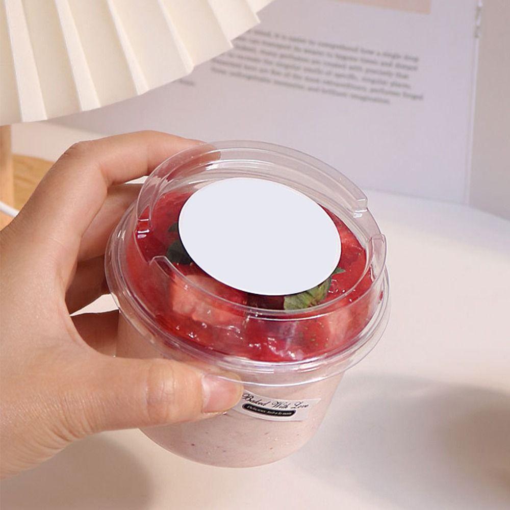 50Pcs Round Shape Disposable Salad Cups Clear Plastic Dessert Cups with Lid  Household