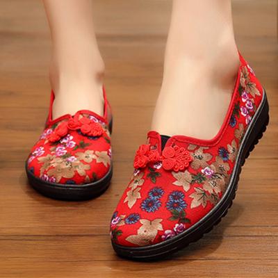 Moda Feminina Flats Bordados Étnicos Solado Macio Antiderrapante Sapatos Planos para Meia-Idade Sapatos de Pano Old Beijing Femininos 2025